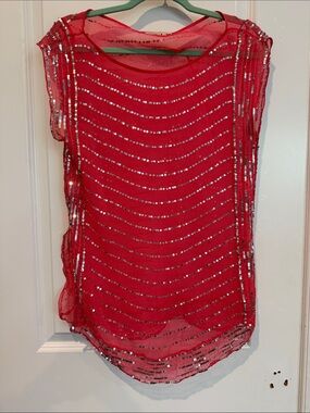 Max Azria pink Sequin Sheer Overlay Top